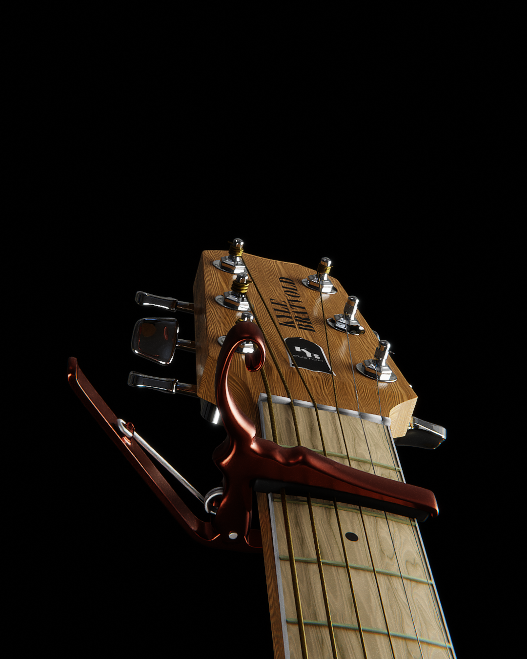 This is an example of a guitar related product image to show how realistic cgi product photography can appear.