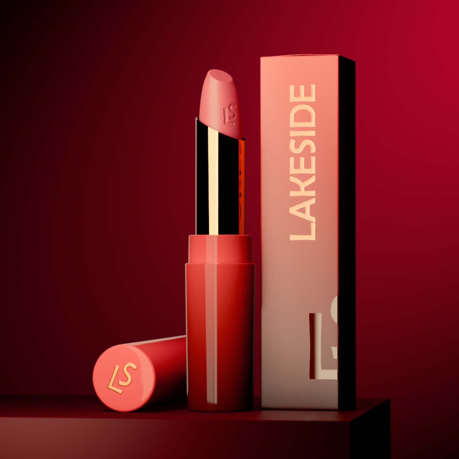 Image of lipstick product with package in dark moody.